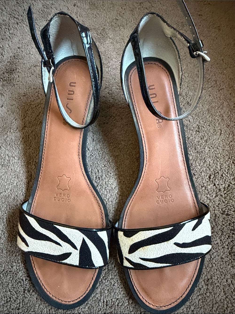 Unisa Black & White Zebra-Print Ankle-Strap Sandals